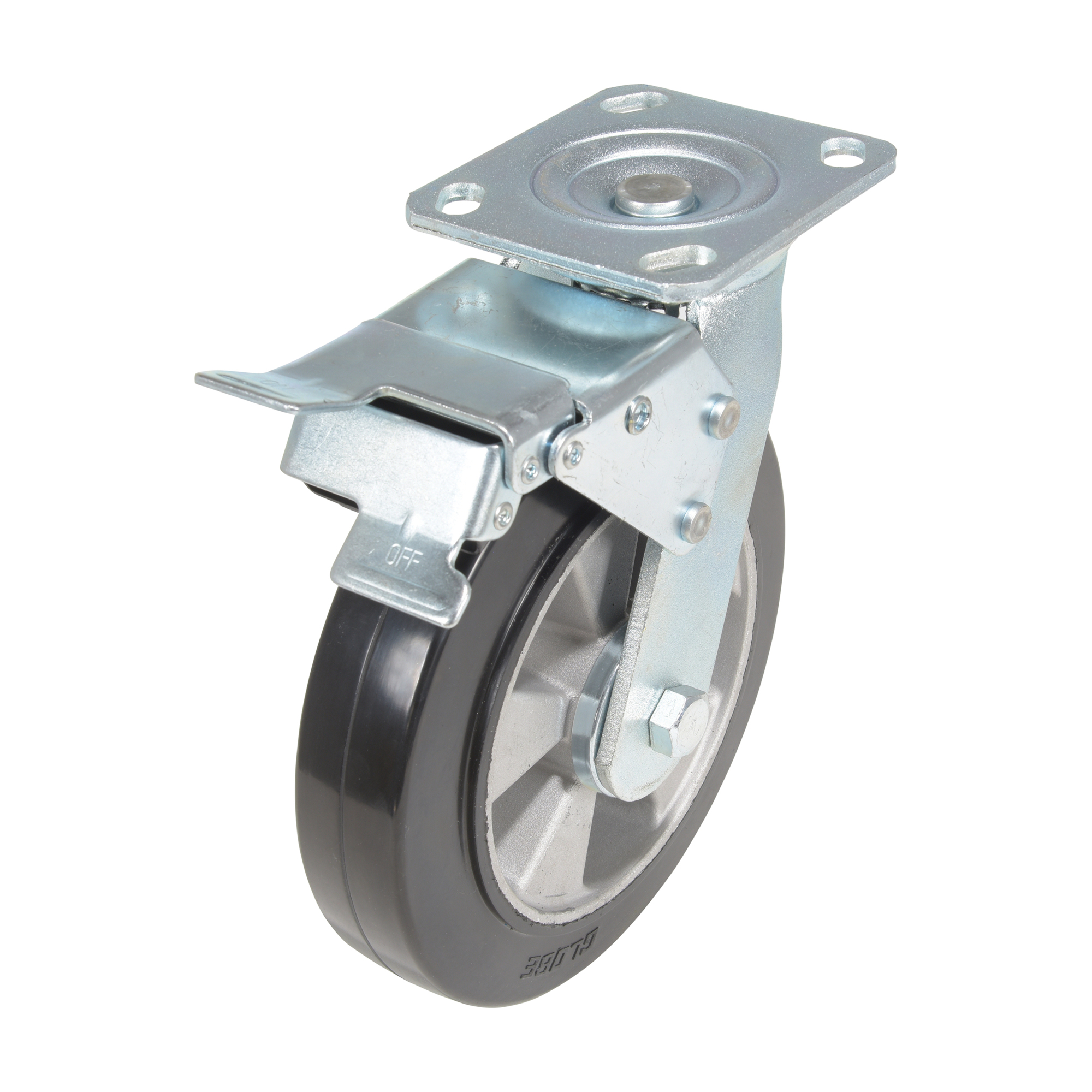 Vestil Rubber Swivel With Total Brake Caster 8 In. Diameter x 2 In. Width 881 Lb. Capacity Black/Gold